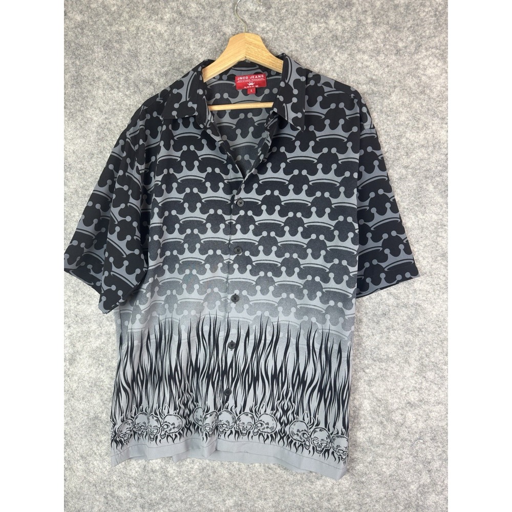Vintage Jnco Shirt Mens Large Skulls Flames Button Up 90s Grunge Skater Hawaiian
